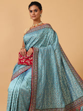 Sky Blue Resham & Sequin Silk Saree - House of Surya